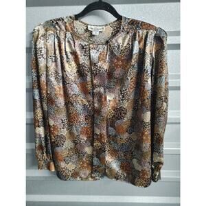 Vintage Eva Laurel Blouse Top Metallic Shoulder Pads Button Front Sz 10